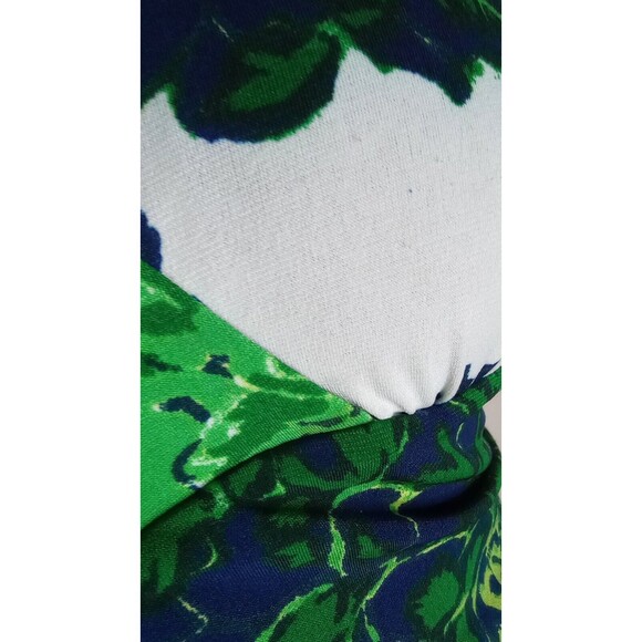 Green Blue White Floral Halter Maxi Dress Stretch Comfort Summer Spring Casual M - Picture 4 of 9